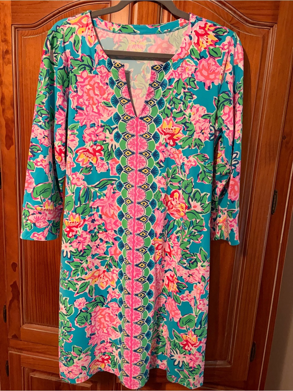 Chilly Lilly Pulitzer Teal & Pink Floral Midi Dress